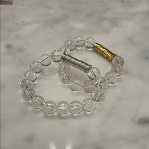 Set of 2 Clear Beaded Bracelets with Gold and Silver Accents